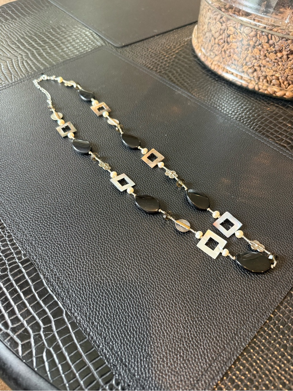 Premier Designs Black and Silver Geometric Bead Necklace